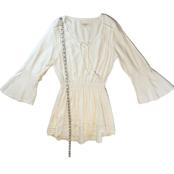 The Normal Brand Size S White Bell Sleeve Mini Dress Slub Twill Boho Tassel Trim - Picture 6 of 16
